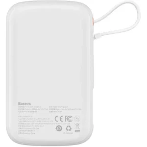Baseus Qpow Pro Digital Display, 10000 mAh, 1x USB, 1x USB-C, 20 W, Display, Cablu Lightning integrat, White