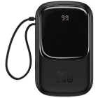 Baterie externa Baseus Qpow Pro Digital Display, 20000 mAh, 1x USB, 1x USB-C, 20 W, Display, Cablu Lightning integrat, Black