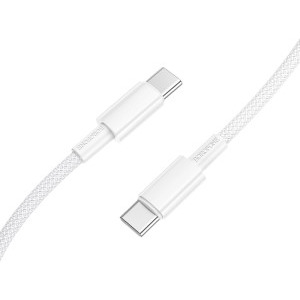 Borofone BX117 Source, USB-C Male la USB-C Male, 1 m, White, amperaj maxim suportat 3A