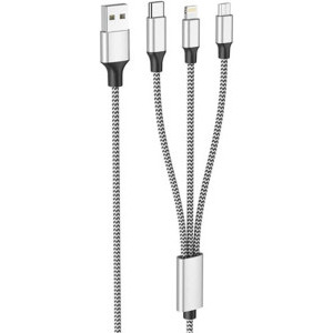 Cablu de date / adaptor Lamtech 3-in-1, USB Male la microUSB Male, USB-C Male, Lightning Male, 2A, 1 m, Silver