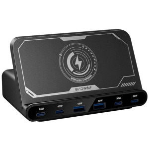 Incarcator retea BlitzWolf BW-S27, 4x USB-C, 2x USB, Quick Charge 160 W, Wireless, Black