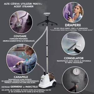 Suporto Aparat de calcat vertical cu abur ACA3A, 2200W, 45g/min, Alb/Negru