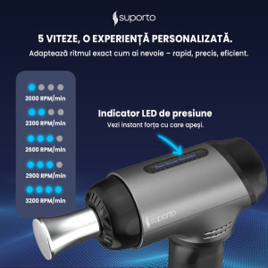 Suporto Pistol masaj cu percutie F5 Titan, Vibromasaj, Gri