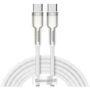 Cablu de date / adaptor Baseus Cafule Metal, USB-C Male la USB-C Male, 100 W, 1 m, White