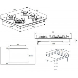 Beko HILW64322S, Gaz, 4 arzatoare, FlameAdjust, Arzator wok, Gratare fonta, 60 cm, Sticla neagra