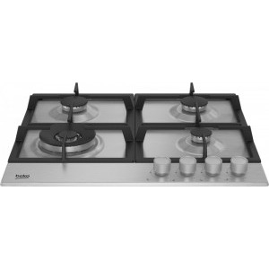 Beko HIAW64225SX, Gaz, 4 arzatoare, Gratar fonta, Arzator Wok, 60 cm, Inox