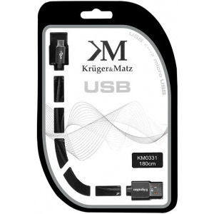 Kruger&Matz USB 2.0 Male - microUSB 2.0 Male, 1.8m, negru-gri