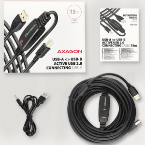 AXAGON USB 2.0 tip A Male - USB 2.0 tip B Male, 15m, negru