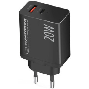 Esperanza 1x USB, 1x USB-C, 20W Black