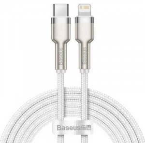 Cablu de date / adaptor Baseus Cafule Metal, CATLJK-B02, USB-C Male la Lightning Male, 2 m, White