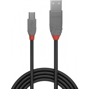 Cablu periferice LINDY USB 2.0 Male tip A - miniUSB 2.0 Male tip B, 1m, negru-gri