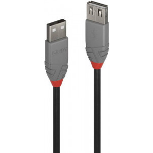 LINDY Anthra, USB 2.0 Male tip A - USB 2.0 Female tip A, 5m, negru-gri