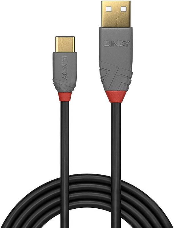 Cablu periferice LINDY Anthra, USB 2.0 Male tip A - USB Male tip C, 3m, negru-gri