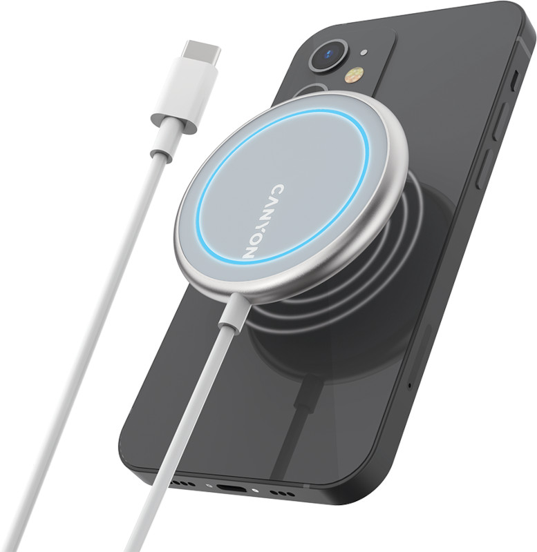 Incarcator wireless Canyon WS-100  Wireless Qi Fast charge pentru iPhone 15W, Silver
