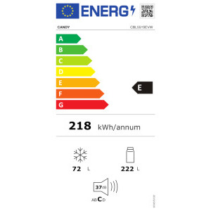 Candy incorporabila CBL5519EVW, 294 L, Clasa E, LowFrost, Air Plus+, Smart Cool, hOn, Control electronic, 193 cm