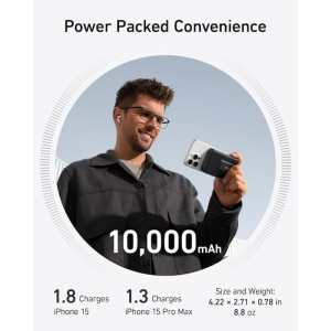 Anker MagGo, 10000 mAh, 27W, 1x USB-C, pentru seria iPhone 12/13/14/15, Black