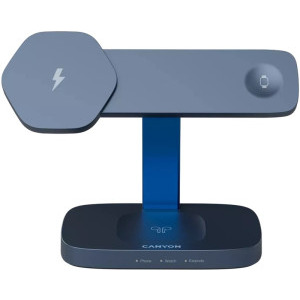 Incarcator wireless Canyon 3-in-1, Wireless Charging Station Hexagon 310, Dark Grey/Blue, cu adaptor 20W