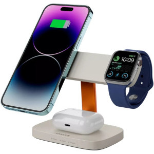 Canyon 3-in-1, Wireless Charging Station Hexagon 310, Light Grey/Orange, cu adaptor 20W