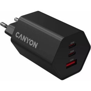 Canyon HEXAGON 65, GaN, 2x USB-C, 1x USB, 65W, Power Delivery, Black