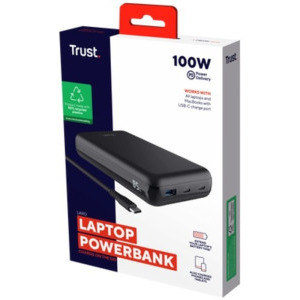 Trust Laro, 20000 mAh, 1x USB-A, 2x USB-C, 100W Power Delivery, Black, posibilitate incarcare laptop