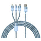 Cablu de date / adaptor Baseus StarSpeed, USB Male la USB-C Male + micro USB Male + Lightning Male, 1.2 m, Blue