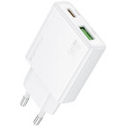 Incarcator retea Borofone BN24, 1x USB-C, 1x USB, Quick Charge 20 W, White