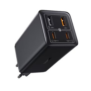 Baseus GaN6 Pro, 2x USB-C, 2x USB, Quick Charge 100W, Black + cablu USB-C