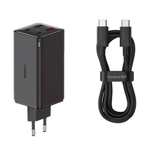 Incarcator retea Baseus GaN6 Pro, 2x USB-C, 2x USB, Quick Charge 100W, Black + cablu USB-C
