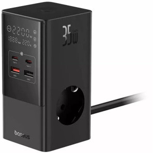 Incarcator retea Baseus E00023606113-00, 2x USB-C, 2x USB, 3x Schuko, Quick Charge 35 W, GaN, Black